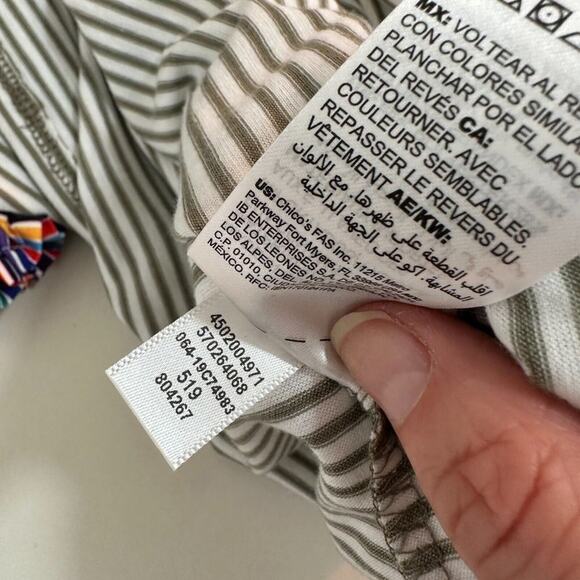 NWT Chico's Zenergy Wild At Heart Olive White Stripe V-Neck Tee  1 - Picture 10 of 13